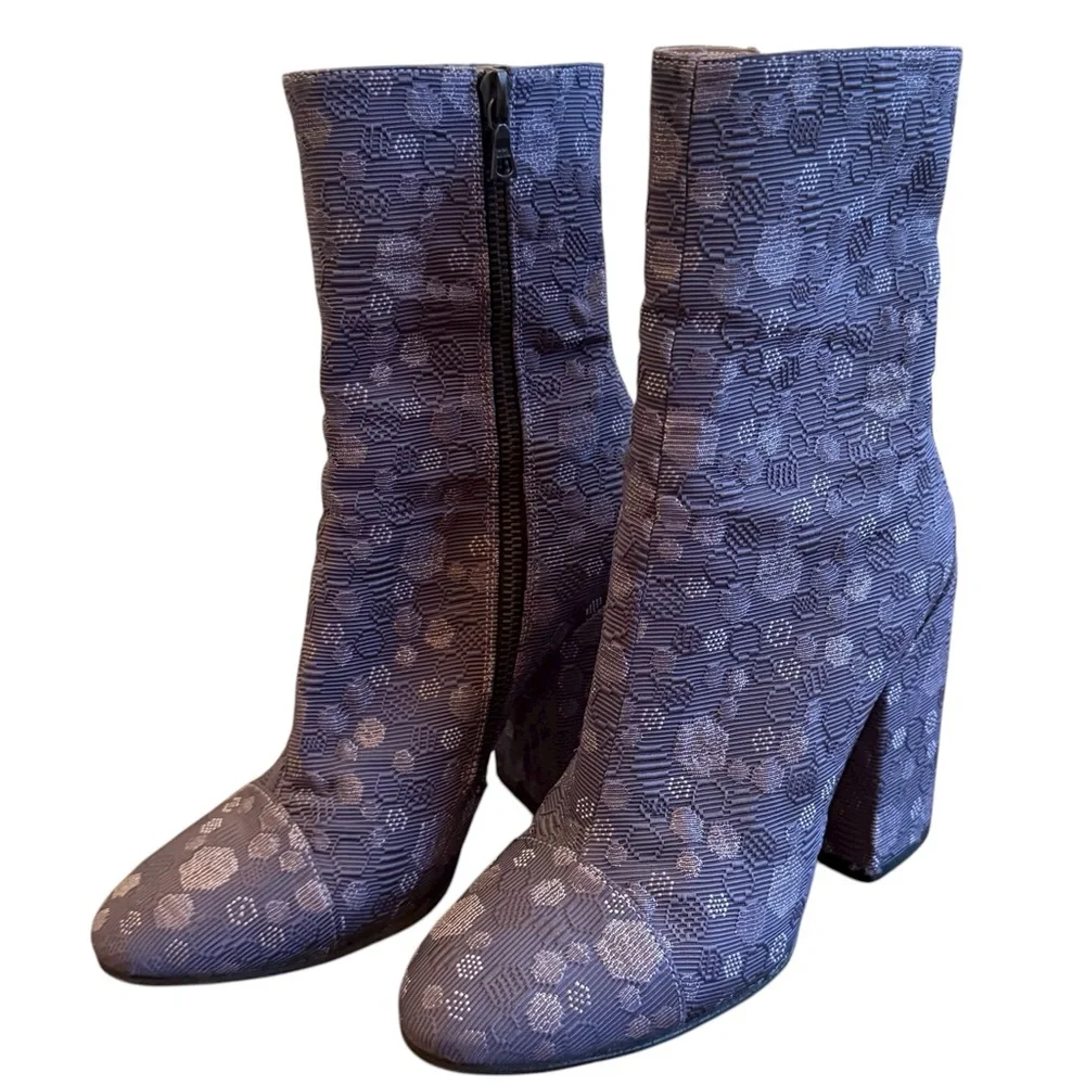 Dries Van Noten Purple Blue Floral Brocade Ankle Boot EU37 US 7